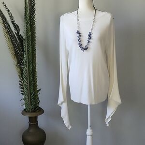 Cato cream colored boat neck knit sweater with dramatic sleeves NWT